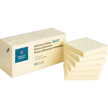 Business Source Notes, Adhesive, 3X3, 12Pk, Yw BSN36612